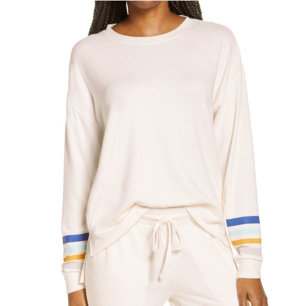 BP COMFY SLEEP TOP IN IVORY EGRET PLACED STRIPE